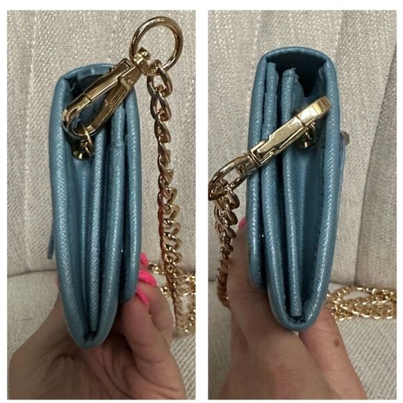 Prada Light Blue Logo Saffiano Leather Wallet on Chain - Picture 7 of 8